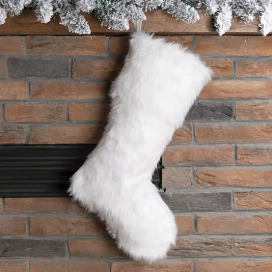 Glitzhome&reg; 21" White Plush Christmas Stocking {4}
