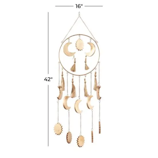 Gold Colored Wooden Transitional Moon & Sun Windchime {7}