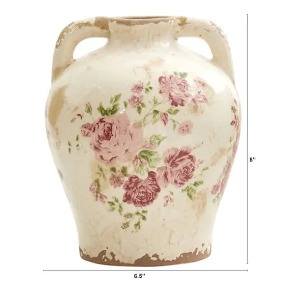 8" Tuscan Ceramic Floral Print Vase {3}