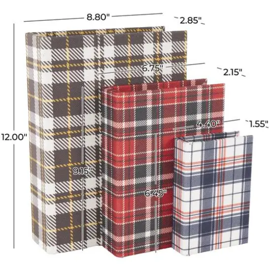 Multicolor Geometric Faux Book Storage Decorative Box with Plaid Inspired Pattern Set {8}