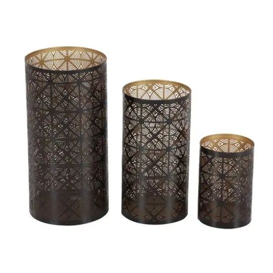 Set of 3" Brown Metal Eclectic Lantern, 12", 10", 6" {3}
