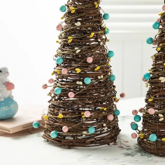 Glitzhome&reg; Easter Rattan & Berries Table Tree Set {6}