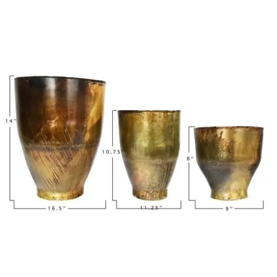 Antique Brass Finish Metal Planters Set, 3ct. {7}