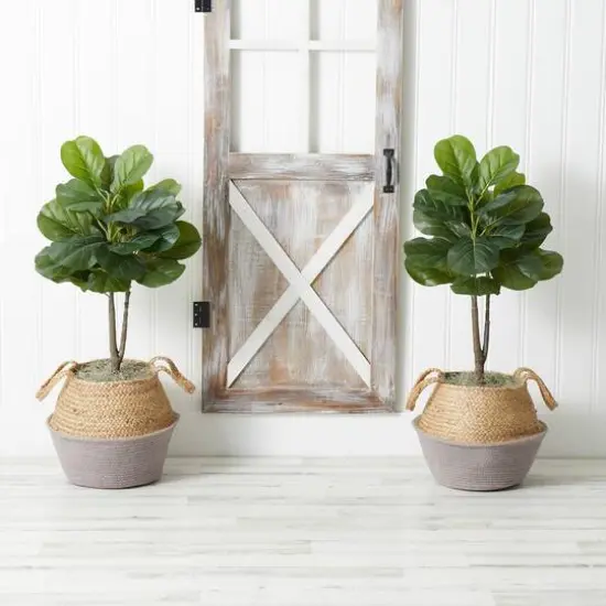 3ft. Artificial Fiddle Leaf Fig Tree With Handmade Cotton & Jute Woven Planter Set DIY Kit Gray {11}