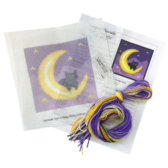 6" x 6" Cat & Moon Needlepoint Kit by Loops & Threads&reg; {4}