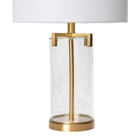 Hello Honey&reg; Glass & Metal Brushed Gold Lamp with White Linen Shade {7}