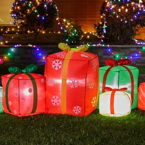 Glitzhome&reg; 8ft. Inflatable Gift Boxes With Lights {4}