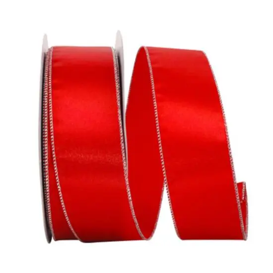 JAM Paper 2.5" x 50yd. Satin Metallic Wired Ribbon Red/Gold {2}