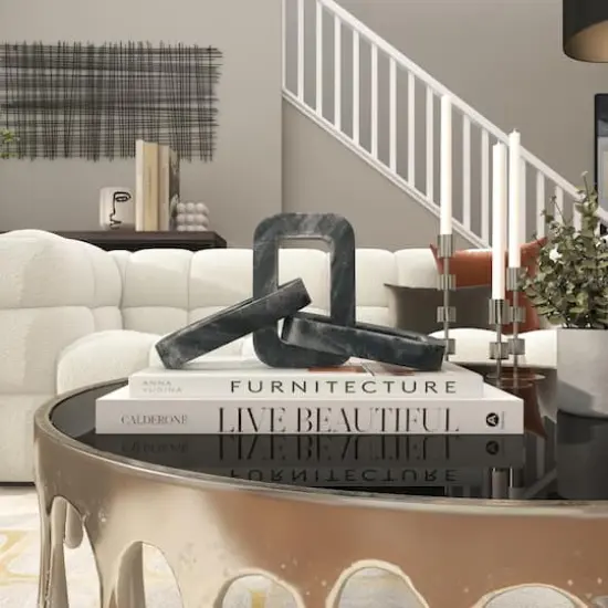 14" Gray Marble Chain Geometric 3-Link Sculpture {3}