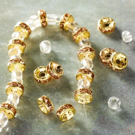 Amber Rhinestone Studded Rondelle Beads, 6mm by Bead Landing&trade; {3}