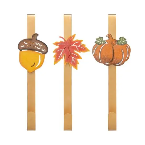 Glitzhome&reg; 14" Fall Metal Acorn, Leaf & Pumpkin Wreath Hanger Set {7}