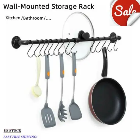 NEX&trade; Black Industrial Wall Mounted Metal Hanging Pot Rack {5}