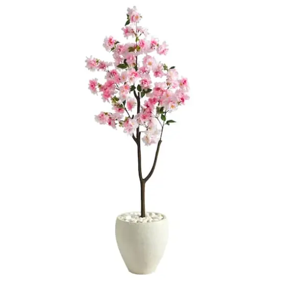 4.5ft. Cherry Blossom Artificial Tree in White Planter {1}
