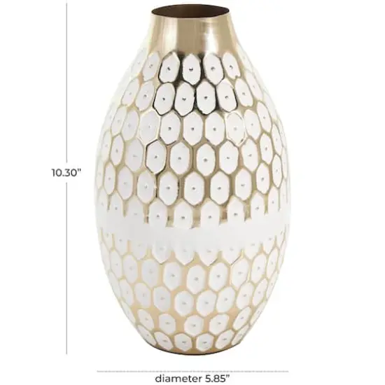 10" Gold Metal Geometric Geometric Dot Vase with White Accents {9}