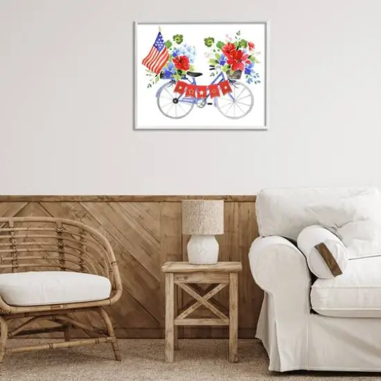 Stupell Industries Floral Americana Bicycle Framed Giclee Art White {3}
