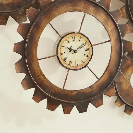 Brown Industrial Metal Wall Clock {5}