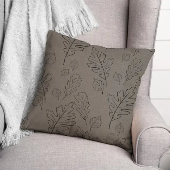 Gray Large Leaf Pattern Throw Pillow {4}