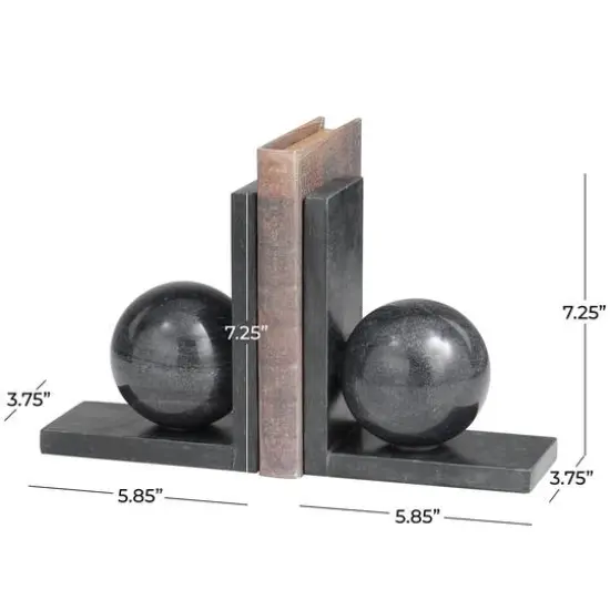 7.25" Black Orb Modern Marble Bookends, 2ct. {7}