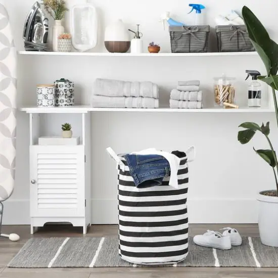 DII® Round Stripes PE-Coated Cotton Polyester Laundry Hamper Black {4}