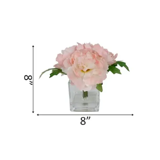 Flora Bunda&reg; 8" Pink Peony Arrangement in Glass Pot {4}