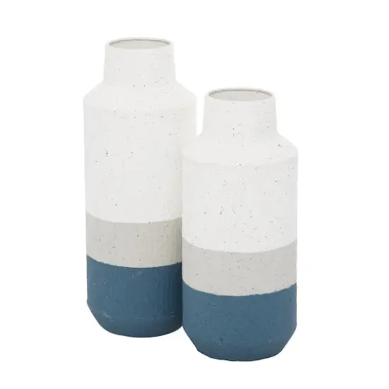 Set of 2 White Metal Coastal Style Vase 16", 14" {3}