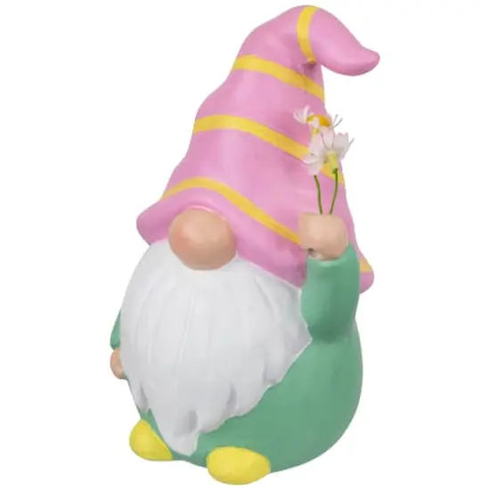 8" Pink & Green Gnome Holding Flowers Spring Figurine {4}