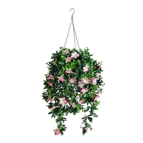 34in. UV Resistant Artificial Azalea Hanging Basket (Indoor/Outdoor) {1}