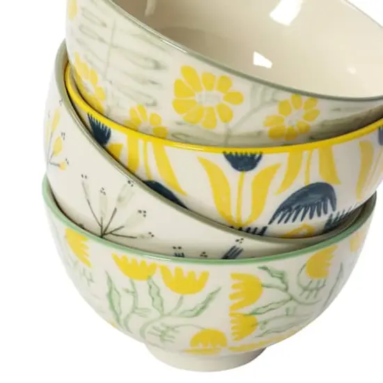Hello Honey&reg; Flower Design Hand Stamped Stoneware Bowl Set {4}