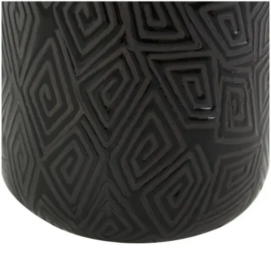 15" Black Geometric Etched Ceramic Vase {5}