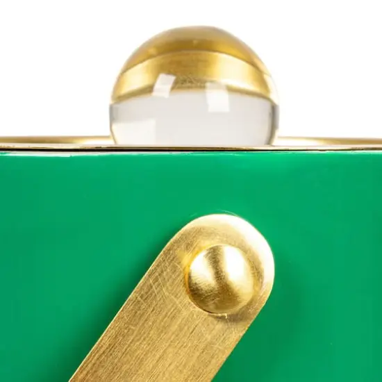 Hello Honey 1.5-Quart Enameled Stainless Steel Ice Bucket with Lid and Glass Knob, Gold Finish and Turquoise Color {10}