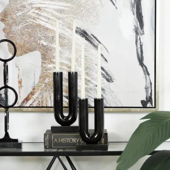 Black Aluminum U-Shaped Candle Holder Set {3}