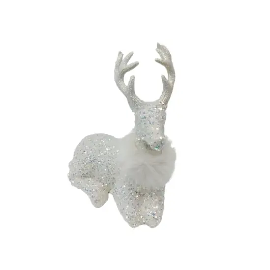 12.25" White Sitting Reindeer with Faux Fur & Sequins by Ashland&reg; {3}