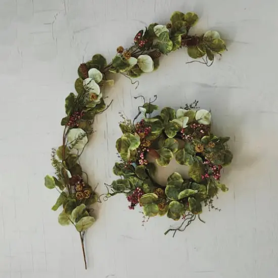 Hello Honey&reg; 5.5ft. Faux Zanzibar Leaf Garland with Pinecones & Berries {3}