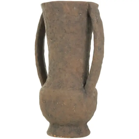 15" Dark Brown Ceramic Handmade Textured Amphora Vase with Two Long Handles {4}
