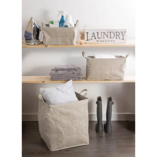 DII&reg; Small Stone & Cream Tribal Chevron PE-Coated Woven Paper Laundry Bin, 2ct. {3}