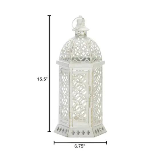 15.5" White Cutwork Hexagon Lantern {3}