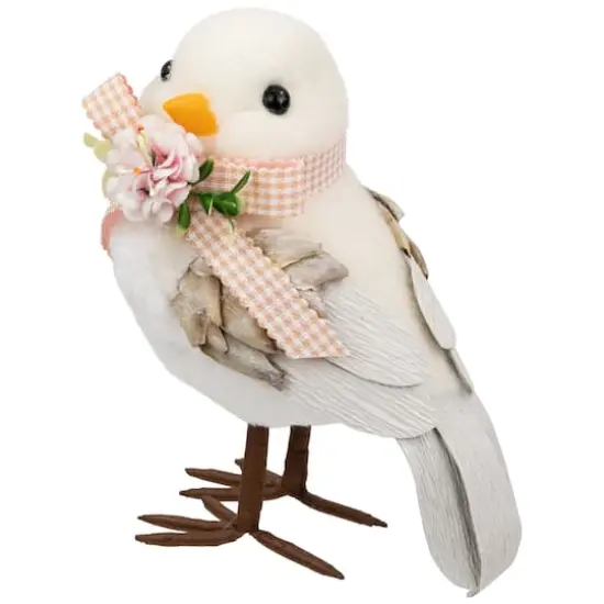 7" White Plush Bird Accent with Gingham Bow {4}