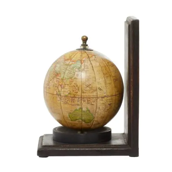 8" Rustic Brown Wood Globe Bookends {7}