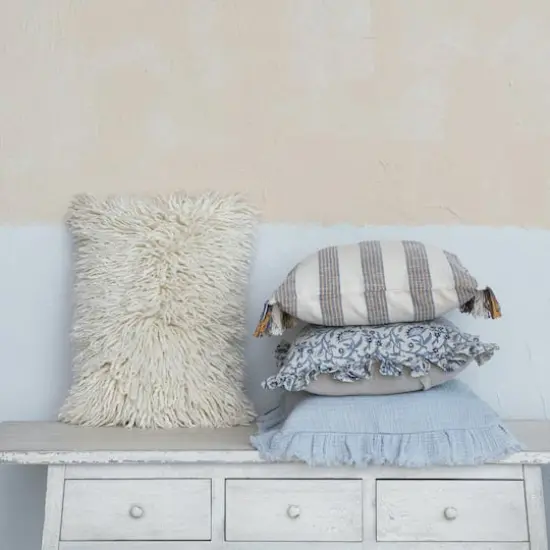 Hello Honey&reg; 18" Blue & White Floral Accent Pillow with Ruffled Edges {3}