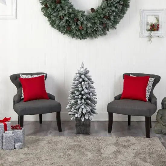 3ft. Pre-Lit Flocked Highland Fir Artificial Christmas Tree in Decorative Planter, Multicolor 20 LED Lights {11}