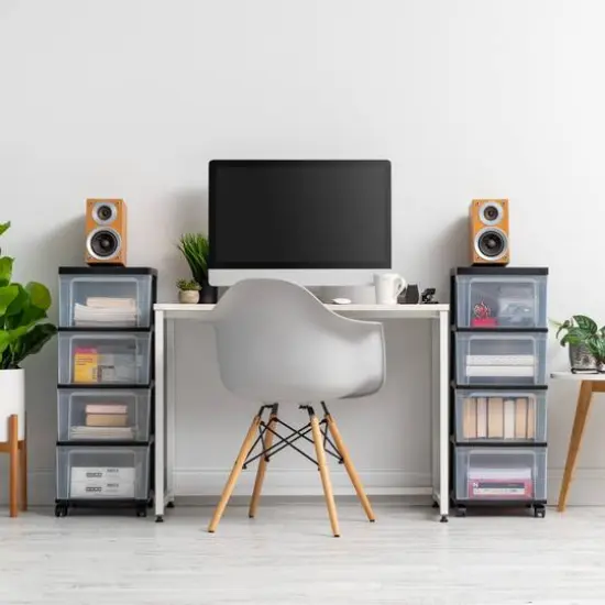 IRIS&reg; 32.5" Black & Clear 4-Drawer Narrow Plastic Storage Carts, 2ct. {3}