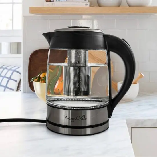 MegaChef 1.8L Cordless Glass & Stainless Steel Electric Tea Kettle with Tea Infuser {7}