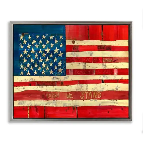 Stupell Industries United We Stand Independence Day Festive American Flag Floater Framed Art Gray {1}