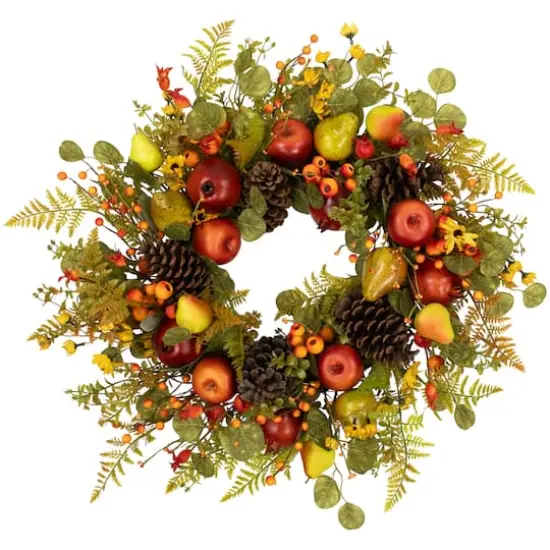 26" Apples, Pears & Pinecones Fall Harvest Wreath {1}