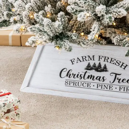 Glitzhome&reg; 32" White Trapezoid Farm Fresh Christmas Tree Collar {7}