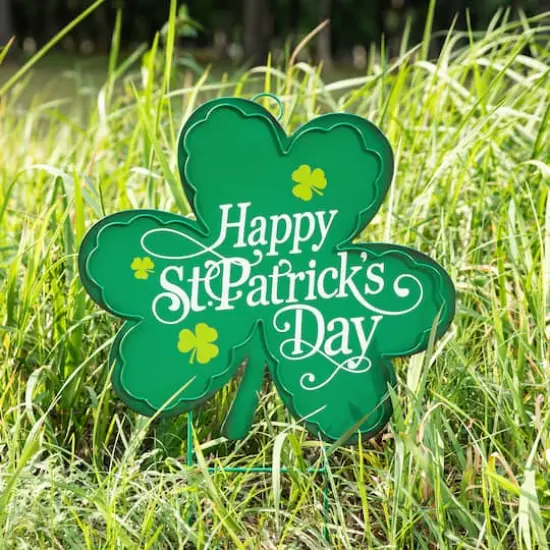 Glitzhome&reg; 24" St. Patrick's Metal Shamrock Yard Stake {4}