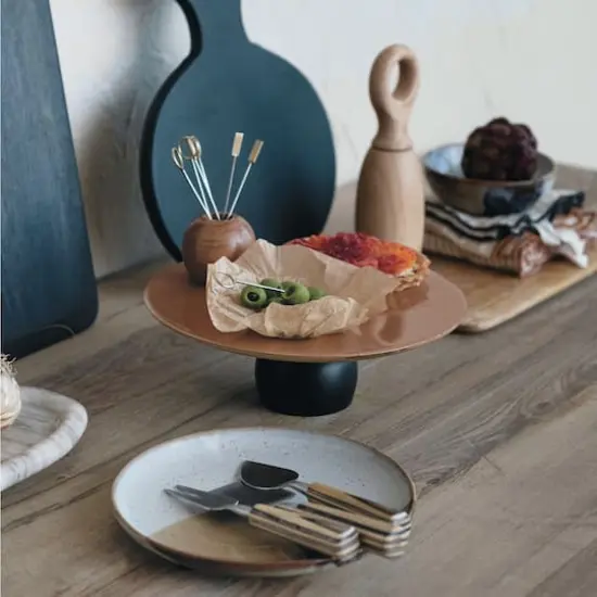 Hello Honey&reg; 9.75" Brown & Black Enameled Mango Wood Kitchen Pedestal {4}