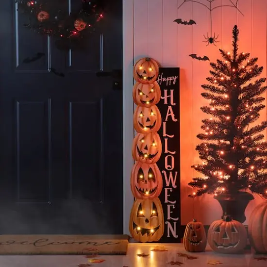 Glitzhome® 42" Lighted Halloween Wooden Stacked Pumpkins Porch Sign with Timer {3}