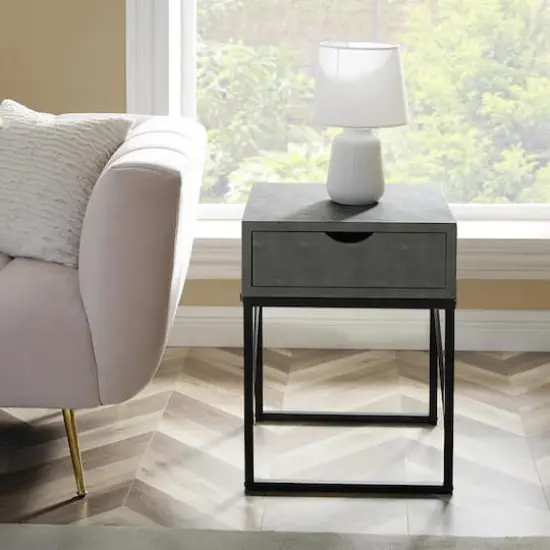 Walker Edison 18" 1-Drawer Shagreen Side Table Gray {7}
