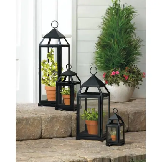 18.5" Black Contemporary Candle Holder Lantern {4}